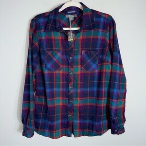 Natural Reflections Women's Button Front Flannel Shirt Top-Plaid-Med-NWT